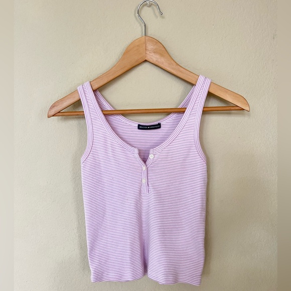 Brandy Melville Tops - Brandy Melville Lavender and White Strip Henley Button Down Tank